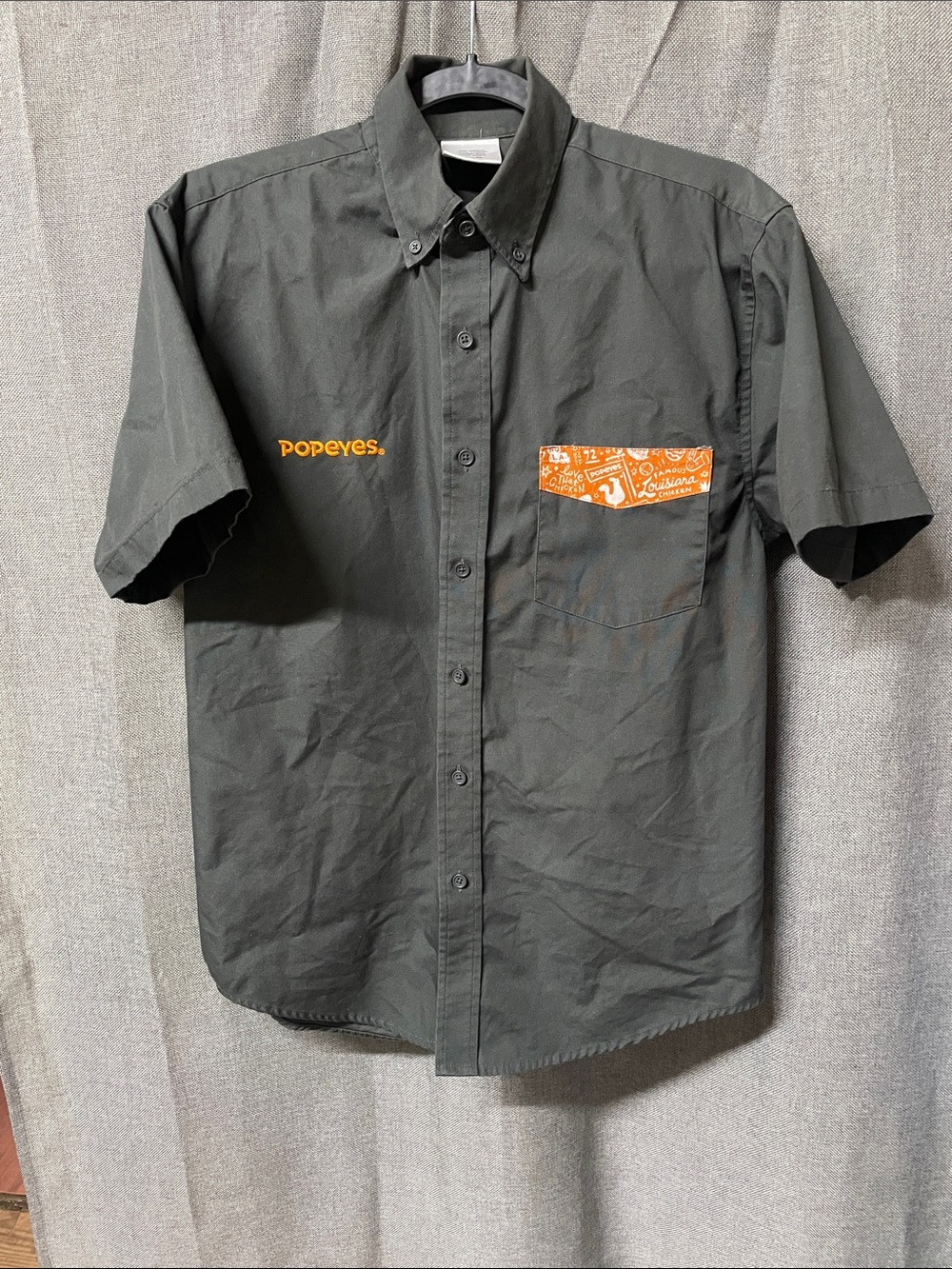 Popeyes Uniform Button Front Work Shirt Men’s Small Black Short Sleeve